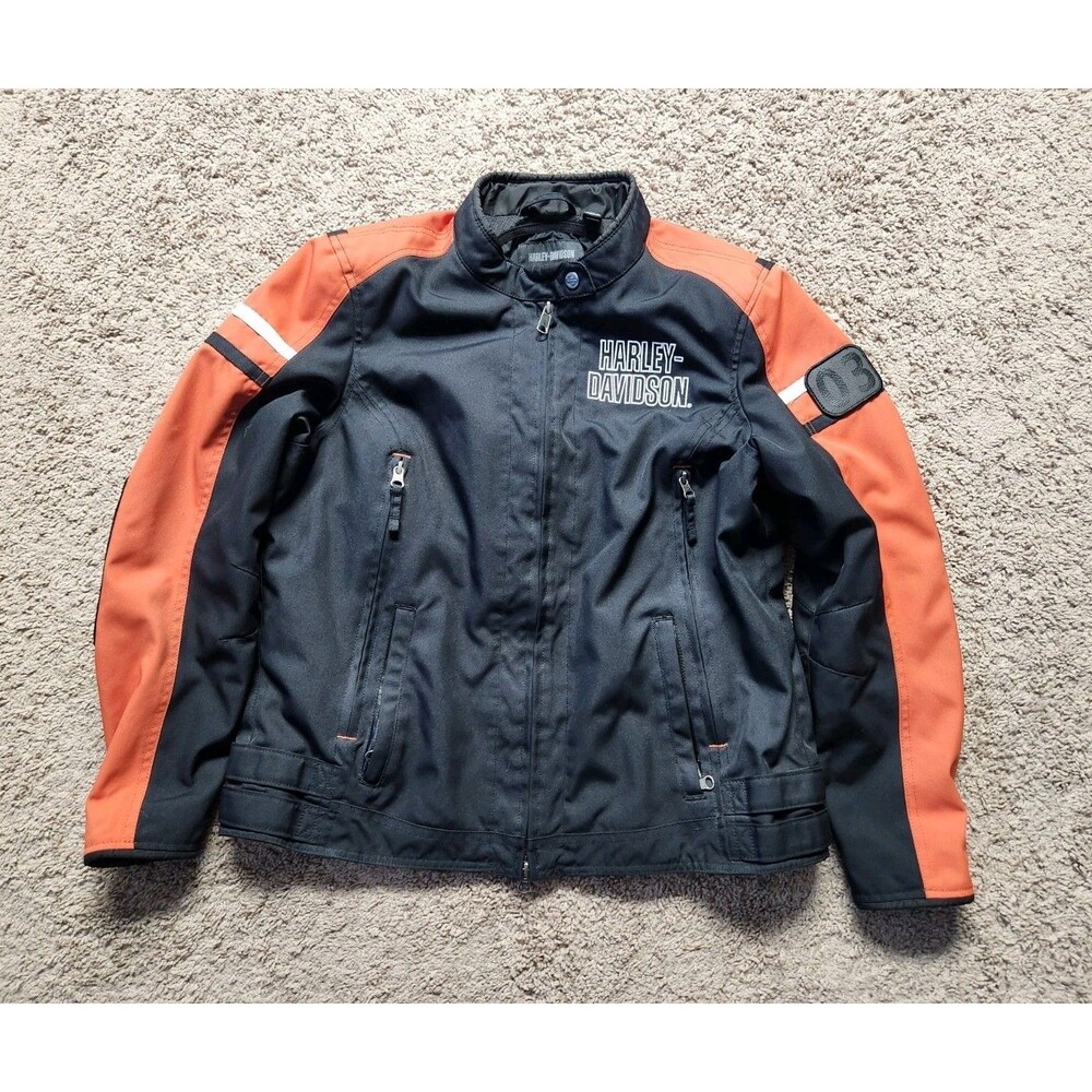 Harley Davidson Women's XL Hazard Waterproof Textile Riding Jacket Black Orange